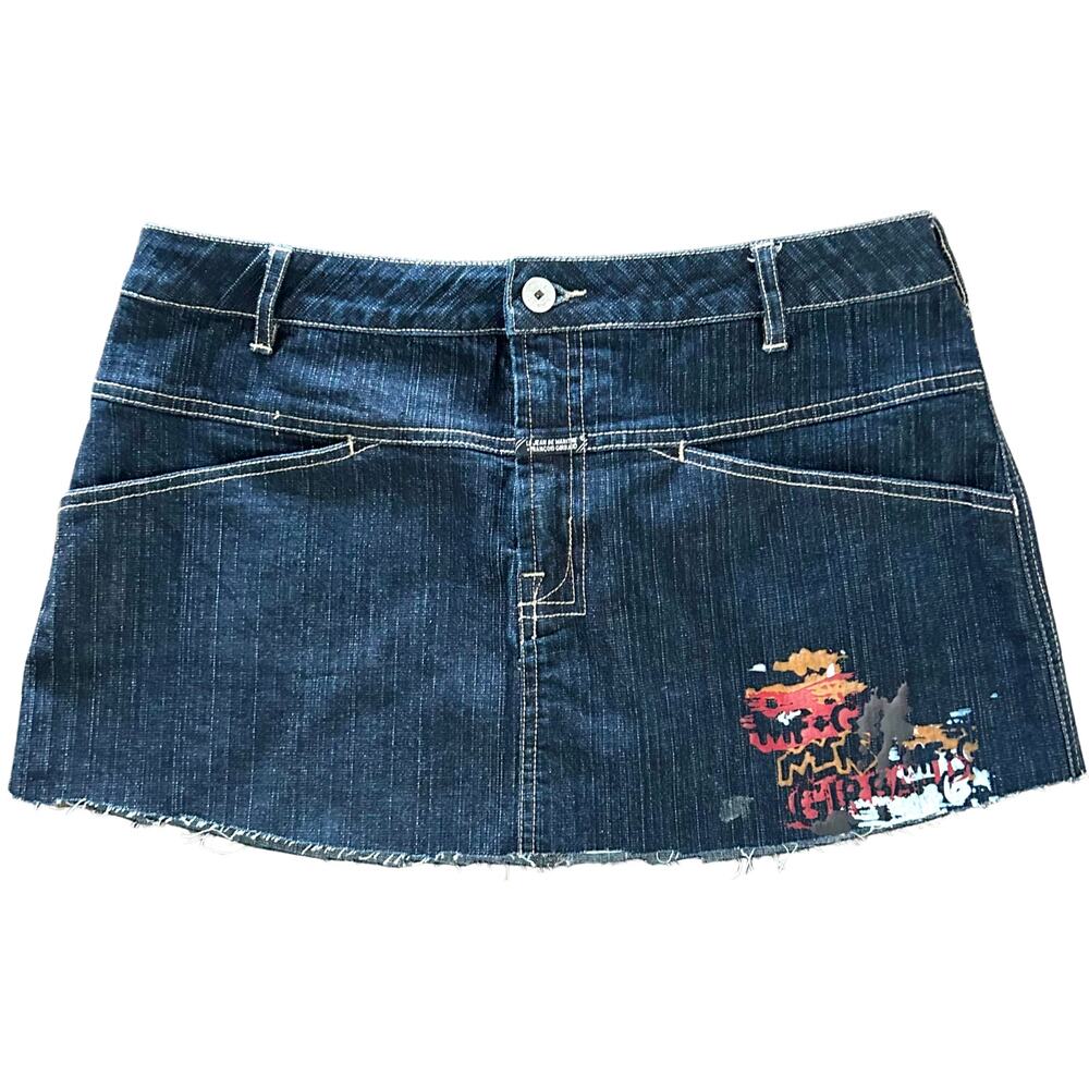 Vintage Marithe Francois Girbaud Denim Micro Mini Skirt Y2K Low Rise Logo sz 31